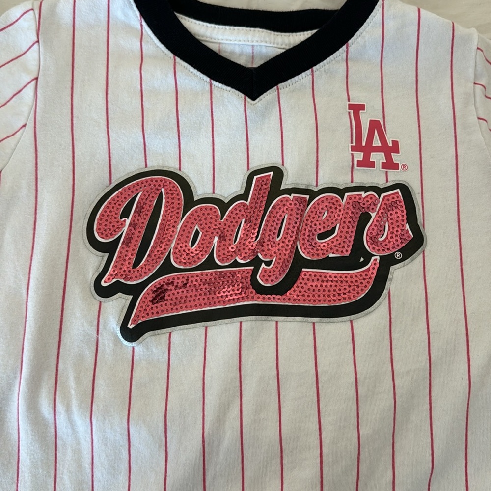 New Era kids sequins pink Dodgers sports T-Shirt